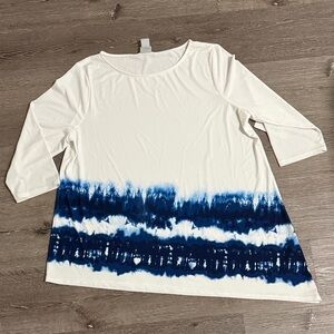 Chico's Asymmetrical Tie Dye Top Boat Neck Slinky Jersey
